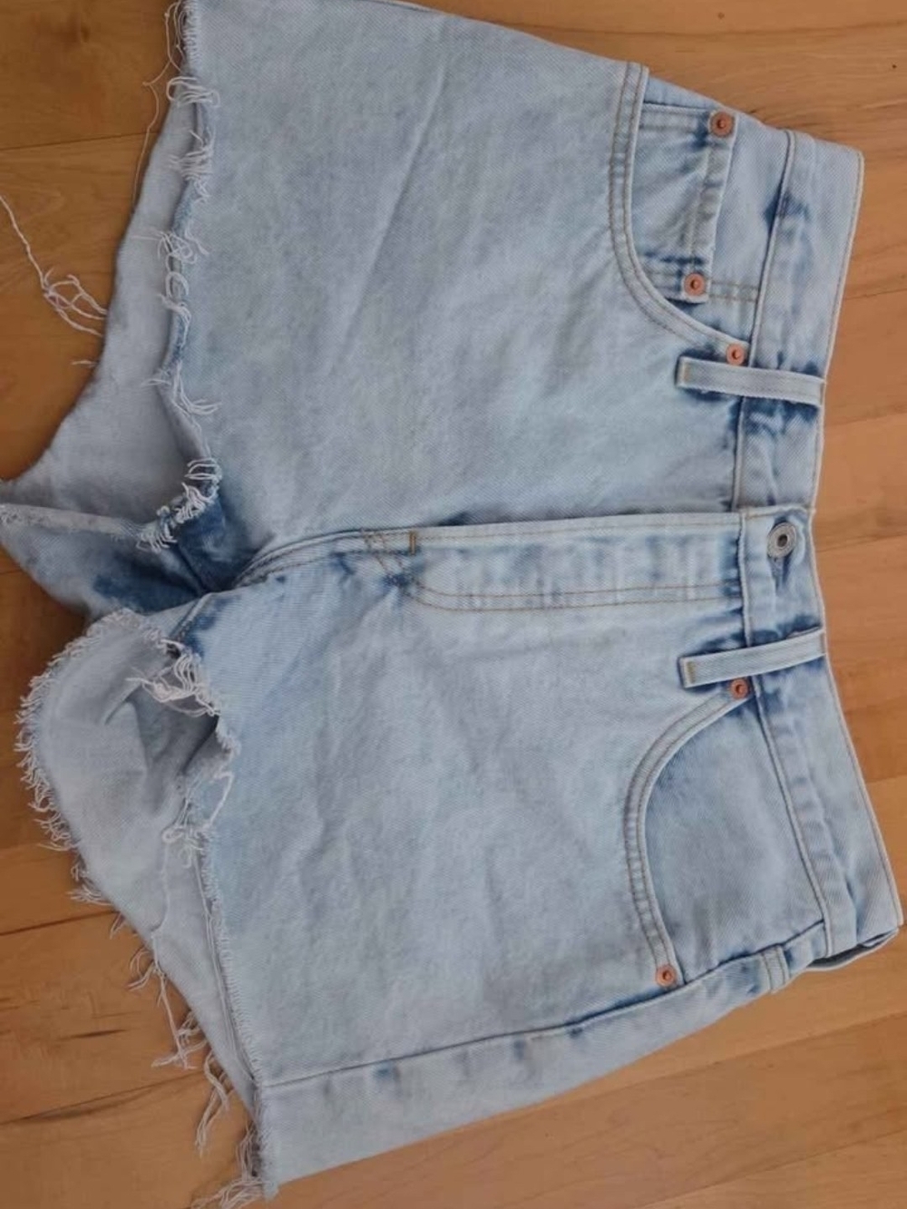 Levi's Light Wash High-Rise Frayed Denim Shorts